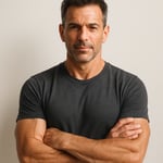 fitter male in his late 40s light background